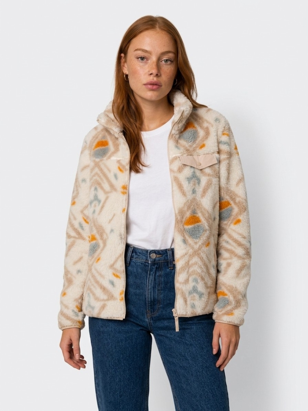 Gerry Sherpa Fleece Aztec Southwestern Print Full Zip Jacket